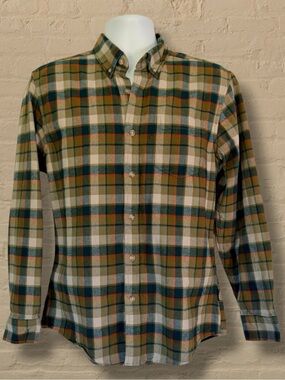 Eddie Bauer Plaid Flannel Shirt Mens Medium Green Button Down Long Sleeve Cotton